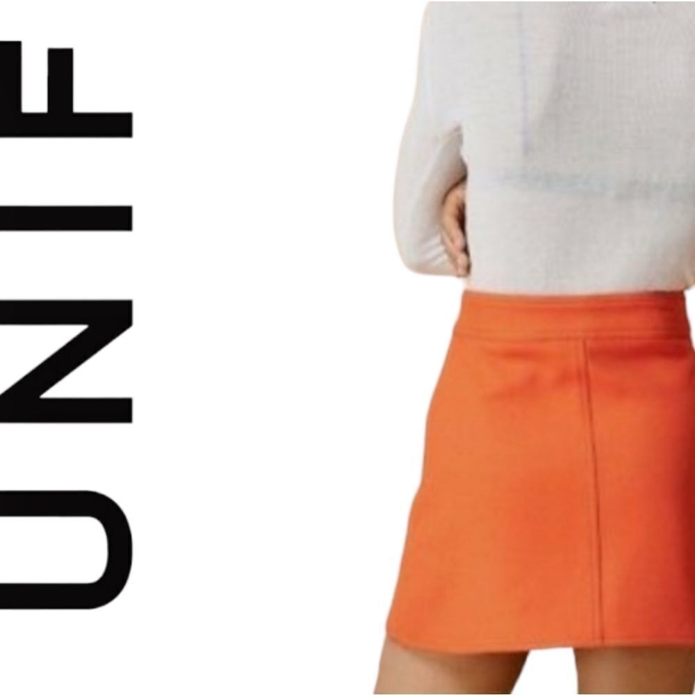 UNIF | HIGH RISE ORANGE RED BUTTON FRONT VALEN MINI SKIRT FAUX WOOL SMALL - Picture 3 of 16